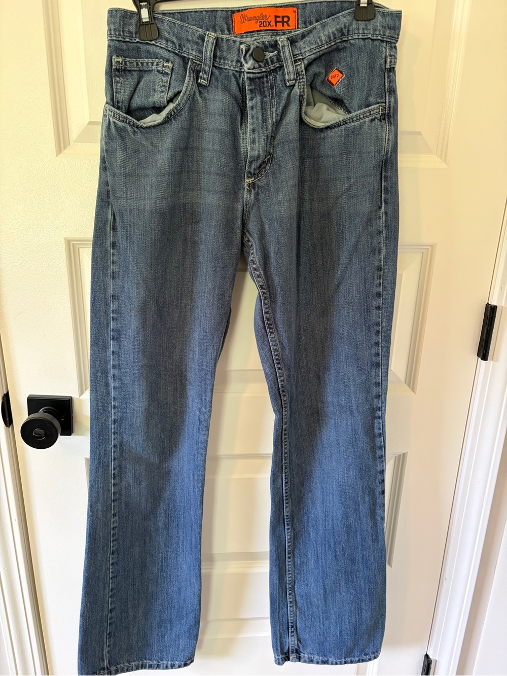Wrangler Blue Denim Jeans with Orange FR Accents